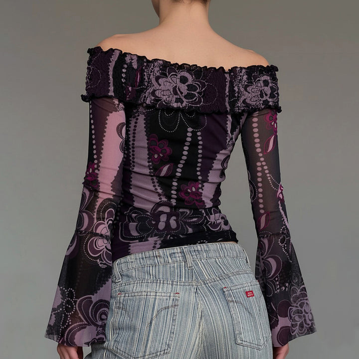 Damen Off-Shoulder Bluse mit eleganten Rüschendetails und weiten Ärmeln Echo Archiv
