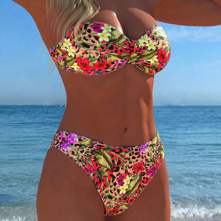 Damen Bandeau-Bikini mit floralem Muster und hohem Beinausschnitt Echo Archiv