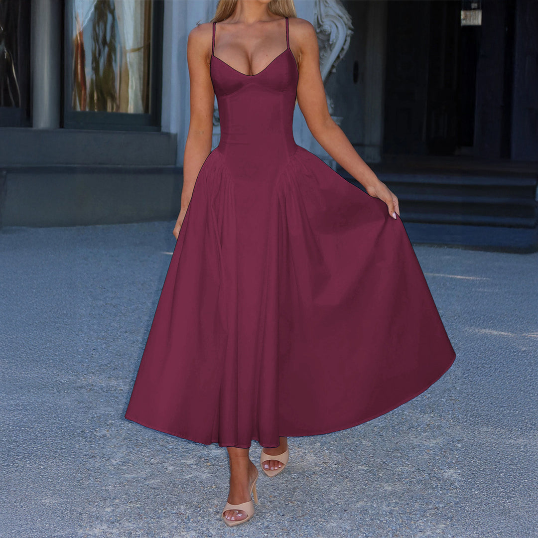 Damen A-linien Abendkleid mit verstellbaren Spaghettiträgern und schwingendem Rock Echo Archiv