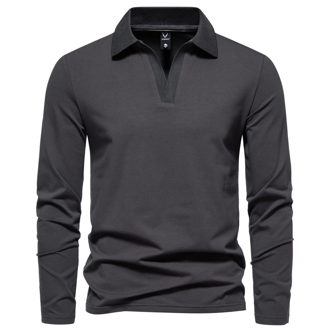 Herren Langarm-Poloshirt mit offenem V-Ausschnitt und Kentkragen Echo Archiv