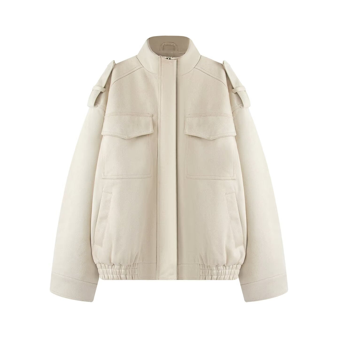 Damen Wollmix-Blouson mit Schulterklappen, aufgesetzten Brusttaschen und elastischem Saum Echo Archiv