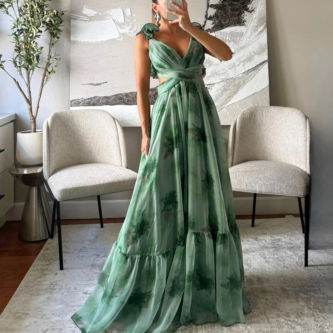 Damen Maxikleid mit luftigen Rüschendetails und ausgefallenem Wickeldesign Echoarchiv