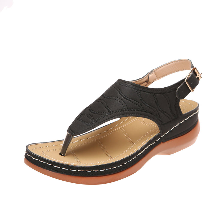 Damen Keil-Sandalette mit verstellbarem Fersenriemen und gesteppter Wildlederoptik – Sorelia
