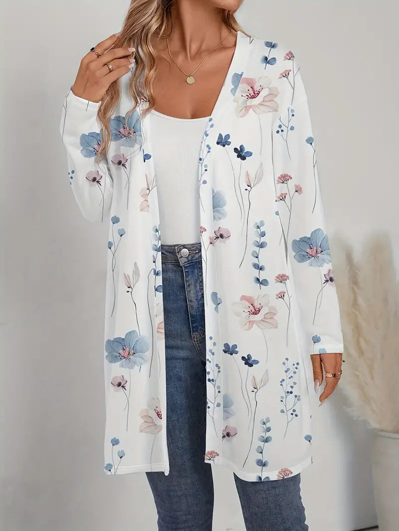 Damen Floraler Longline-Cardigan mit offenem Schnitt und leichtem Viskose-Mix Echo Archiv