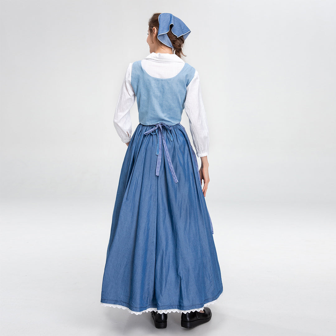 Damen nan ländliches Trachtenkleid mit Latzmieder und mehrlagiger Schürze Echo Archiv