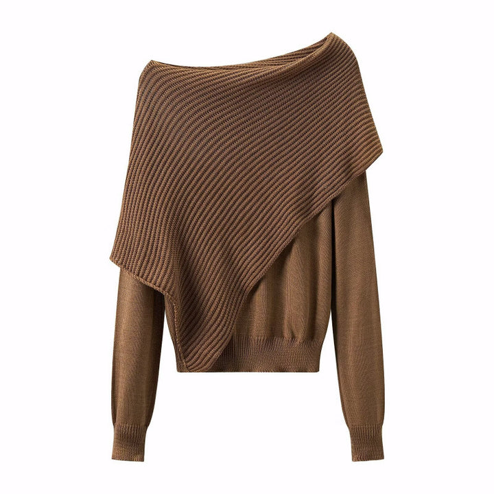 Damen Asymmetrischer schulterfreier Strickpullover mit Poncho‑Einsatz Echo Archiv