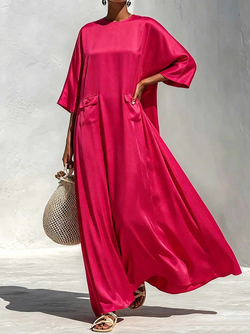 Damen Fließendes Maxikleid mit Oversize‑Kaftan­schnitt und aufgesetzten Pattentaschen Echoarchiv