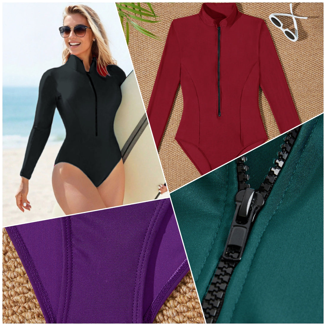 Damen Sportlicher Langarm-Surfsuit mit hochgeschlossenem Kragen – Avérine