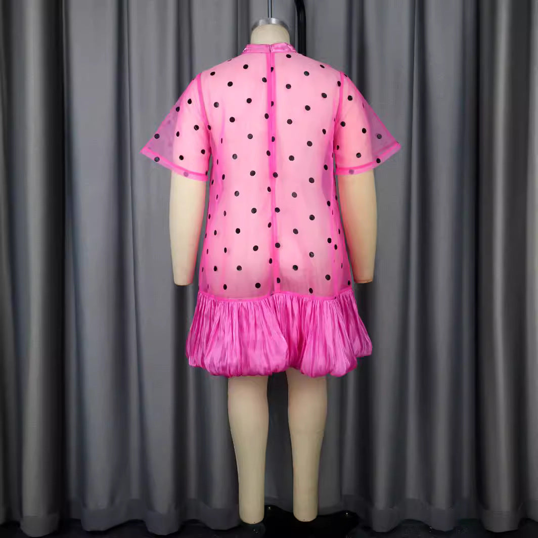 Damen Transparentes Polka-Punkte Kleid mit Rüschensaum Echo Archiv