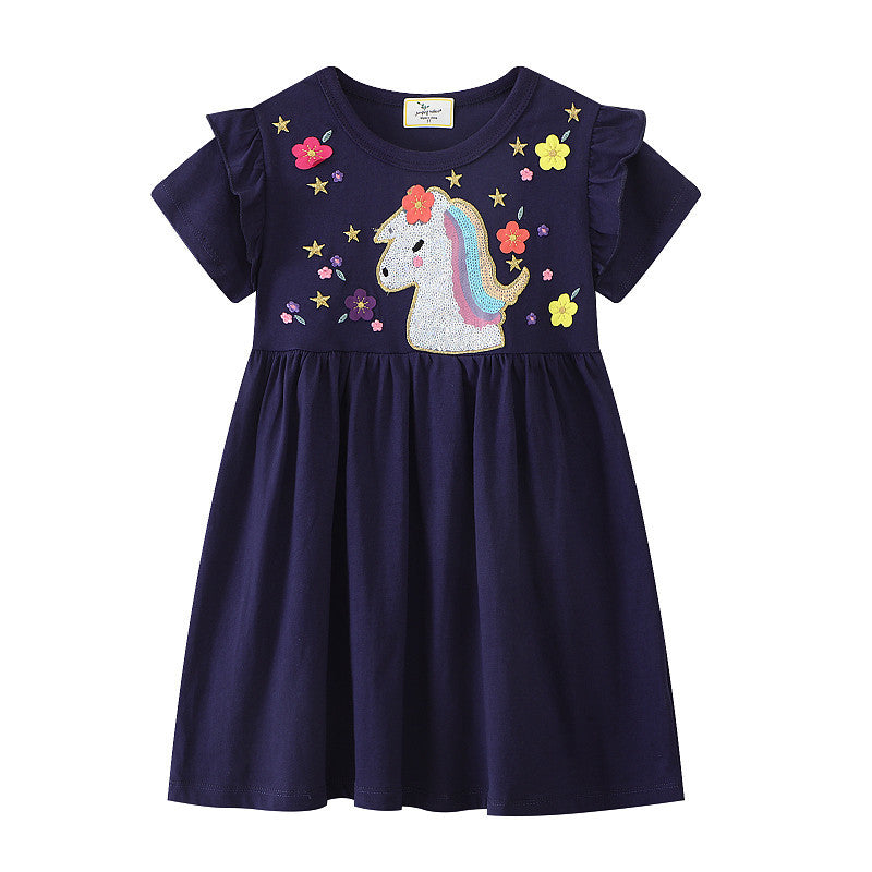 Mädchen T-Shirt Kleid mit glitzerndem Einhornmotiv Echo Archiv