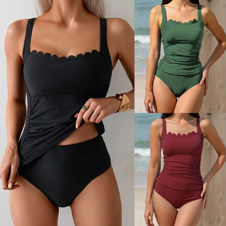 Damen Raffung Badeanzug mit elegantem Ausschnitt Echo Archiv