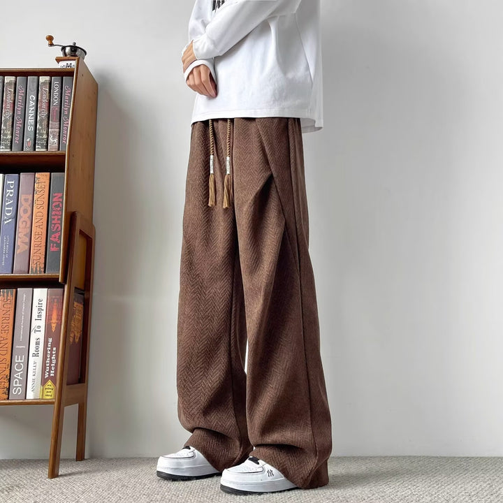 Herren Weite Lounge‑Hose mit Kordelzug und Fischgrät‑Struktur Echoarchiv