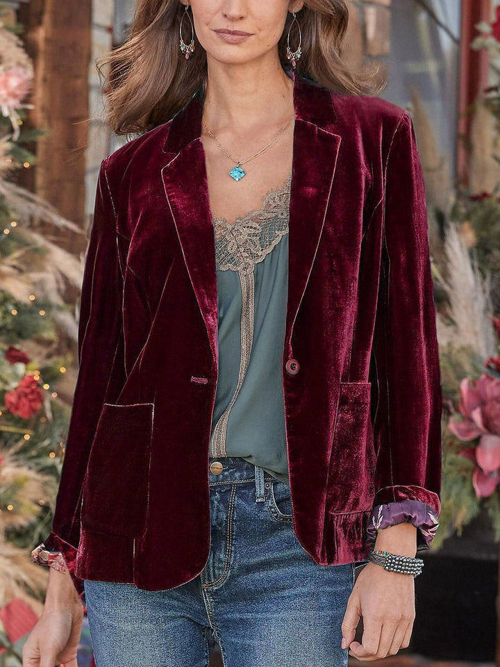Damen Samt-Blazer mit klassischem Revers und soften Fall – Valéne