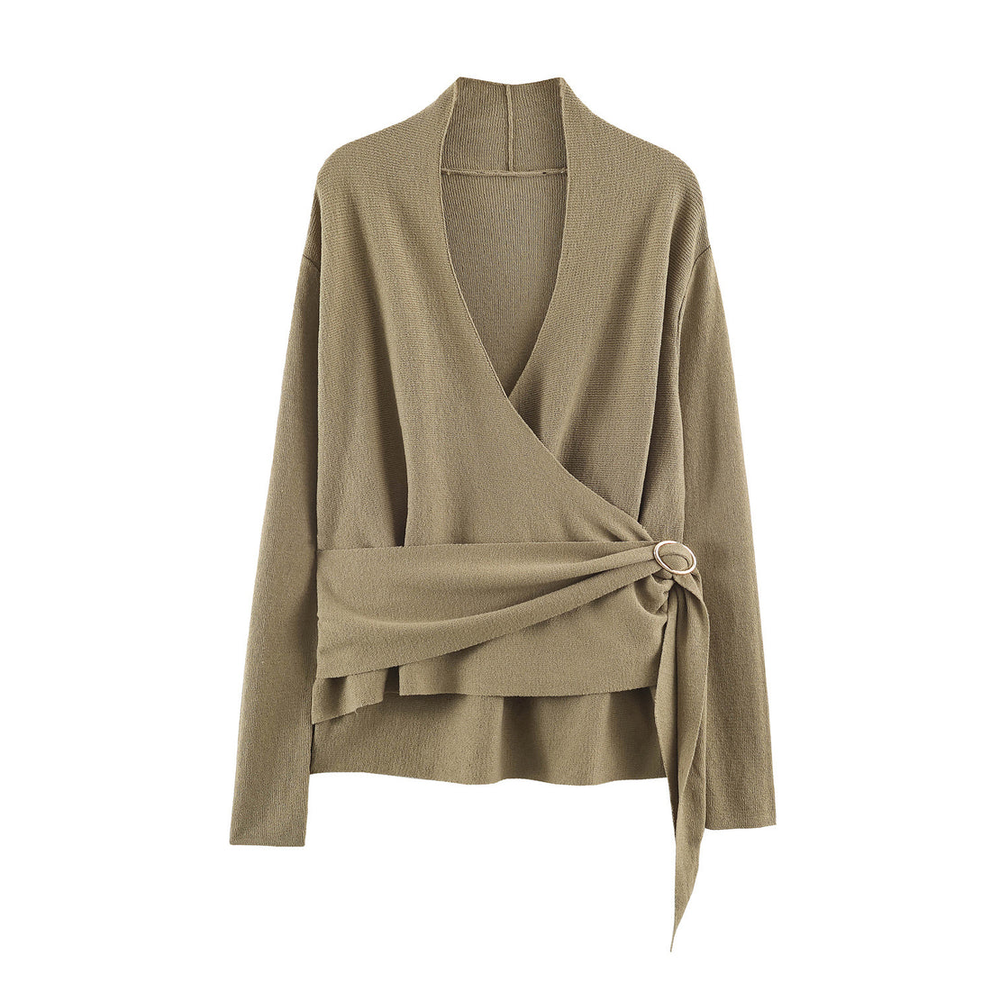 Damen Wickel-Strickpullover mit Gürtelring und tiefem V-Ausschnitt Echoarchiv