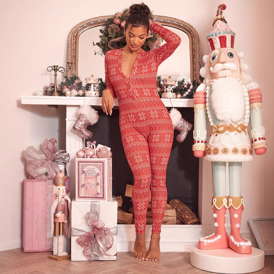 Damen Gemütlicher Jumpsuit mit Weihnachtsmotiv und langer Arm Echoarchiv