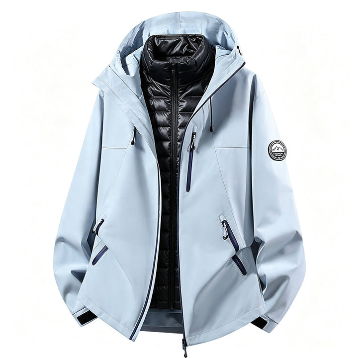 Unisex nicht wasserdichte dreiteilige Softshell-Jacke mit abnehmbarer gestepptem Innenjacke und Kapuze – Taviero