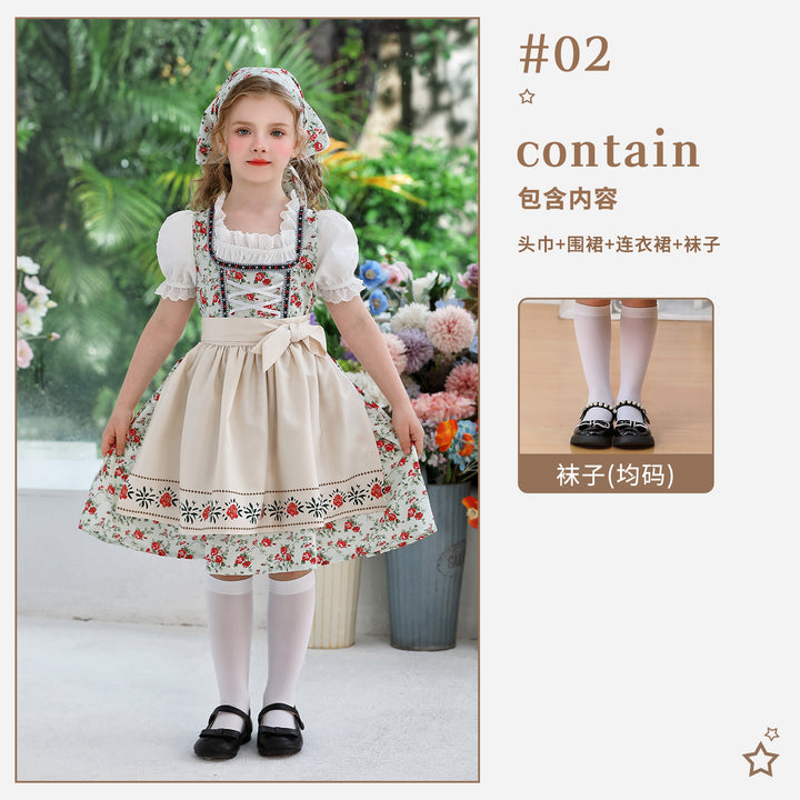 Damen nan traditionelles Dirndlkleid für Mädchen mit bestickter Schürze, Rüschenkragen und passendem Kopftuch Echo Archiv