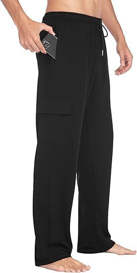 Herren komfortable Cargo-Loungehose mit elastischem Bund, Kordelzug, geradem Bein und aufgesetzten Klappentaschen – Bravaro