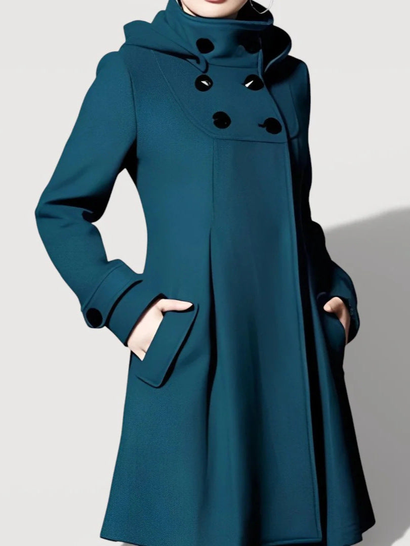 Damen Modische Übergangsjacke mit Kapuze und Knopfdetails – Célinea