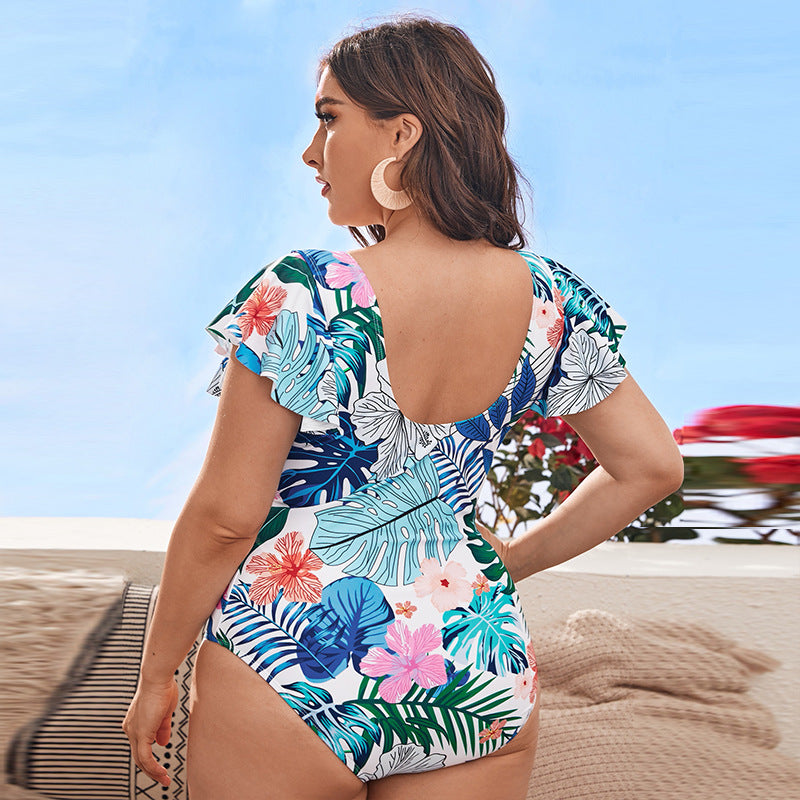 Damen Eleganter Badeanzug mit floralen Rüschendetails Echo Archiv