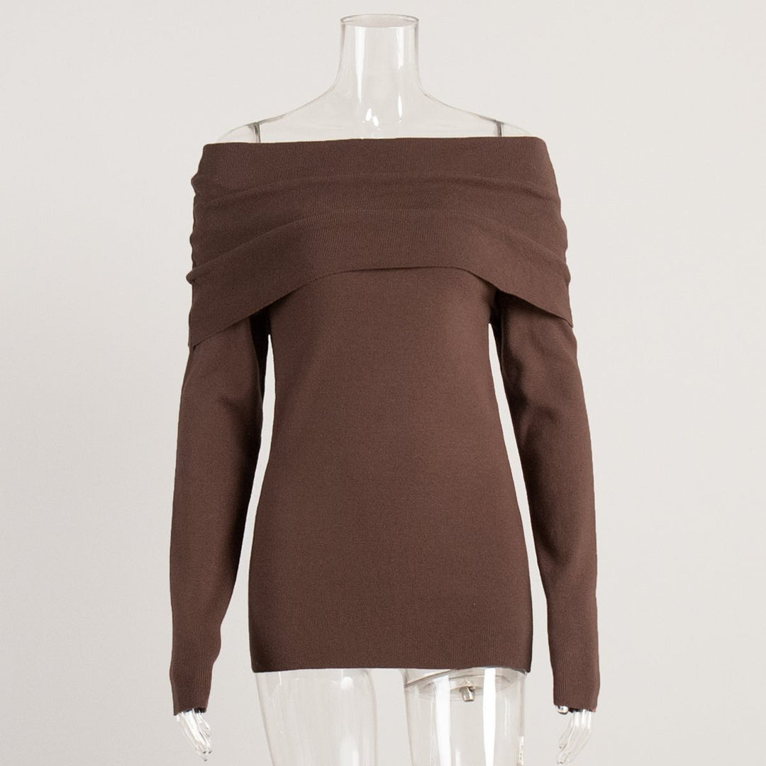 Damen schulterfreier Feinstrick-Pullover mit umlegbarem Carmenkragen Echo Archiv