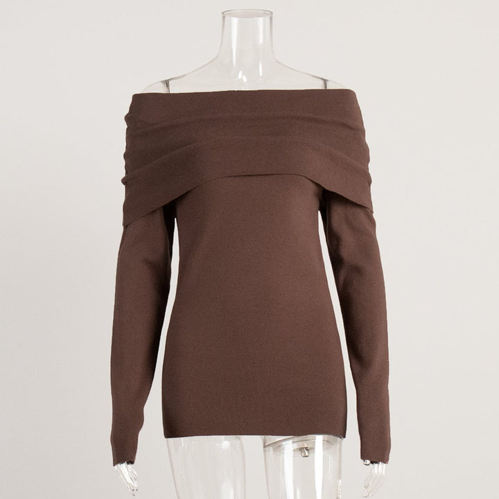 Damen schulterfreier Feinstrick-Pullover mit umlegbarem Carmenkragen Echo Archiv