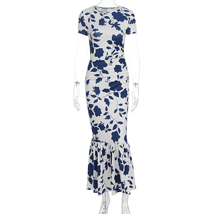 Damen Elegantes figurbetontes Kleid mit Rüschen-Saum und floralem Muster Echo Archiv