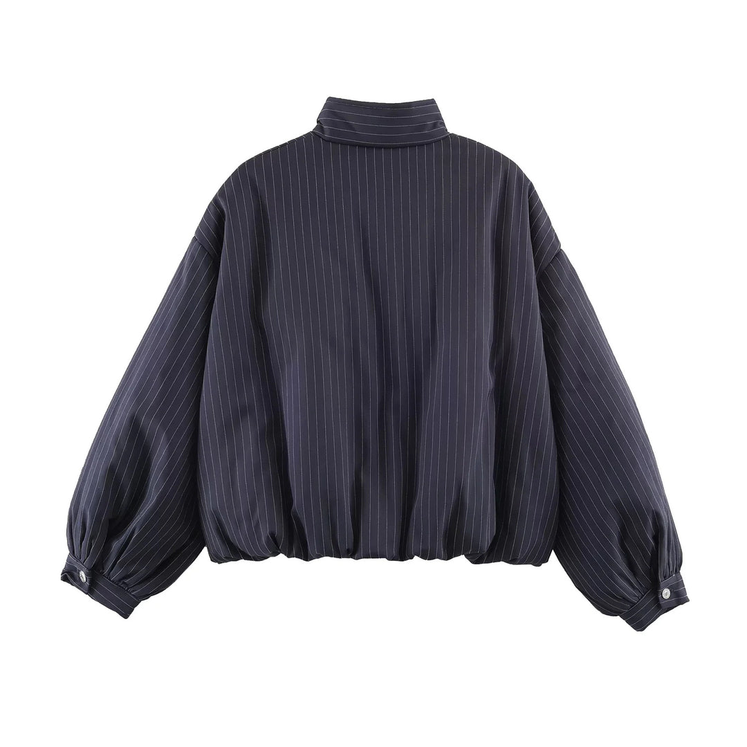 Damen nan oversized gesteppte Bomberjacke mit hohem Stehkragen und feinem Nadelstreifen Echo Archiv