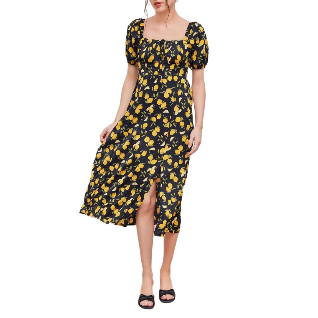 Damen Maxikleid mit pflanzlichem Muster und raffiniertem Schlitz Echo Archiv