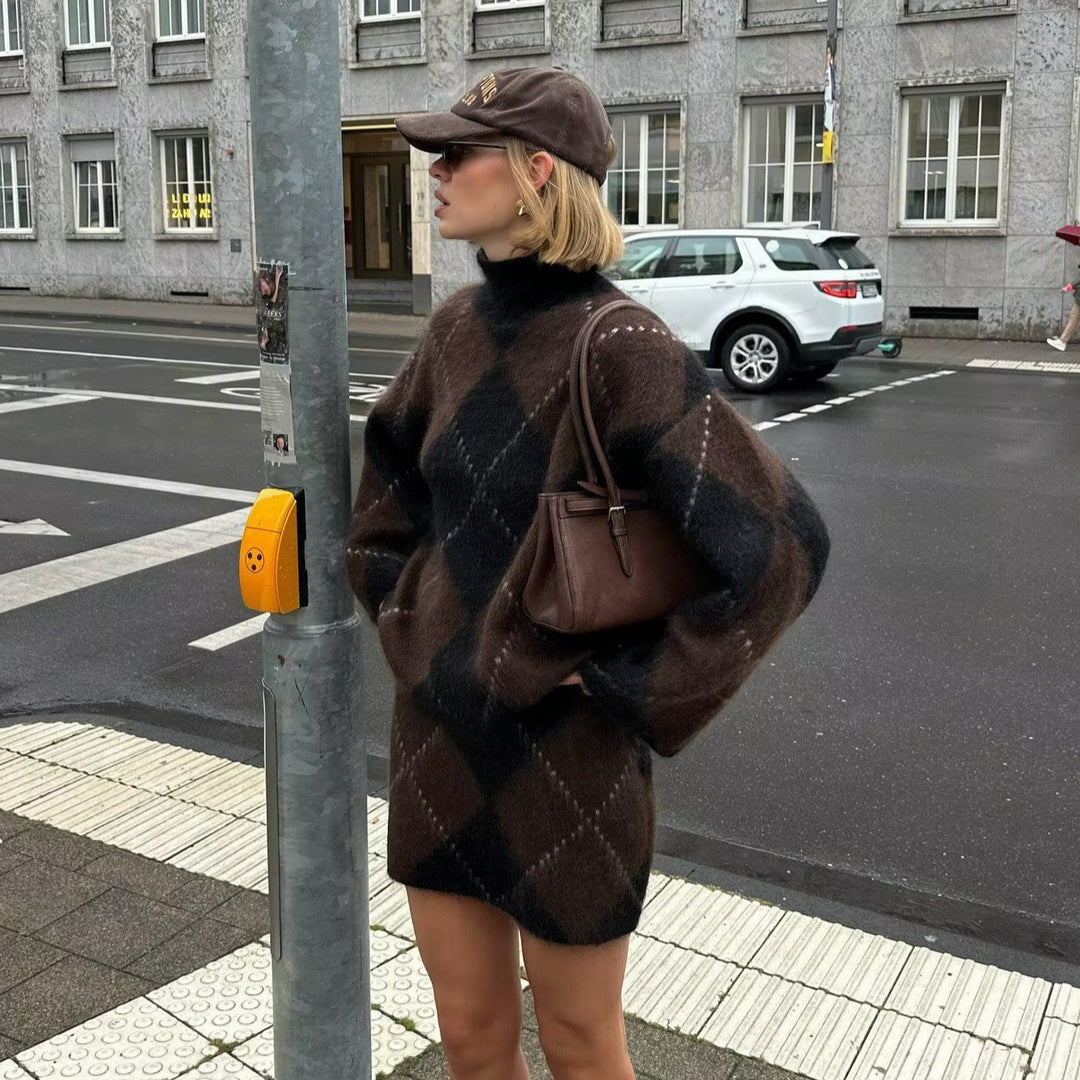 Damen Grobgestrickter Rollkragenpullover mit Argyle‑Muster Echo Archiv