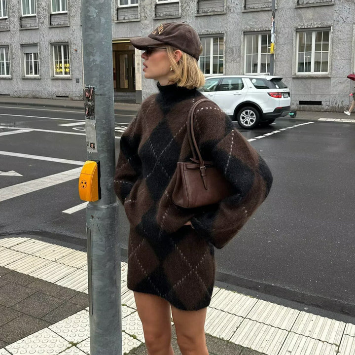 Damen Grobgestrickter Rollkragenpullover mit Argyle‑Muster Echo Archiv