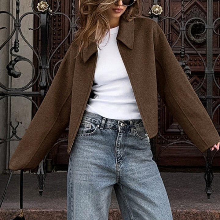 Damen lässige Kurzjacke mit weitem Schnitt und Reverskragen Echoarchiv