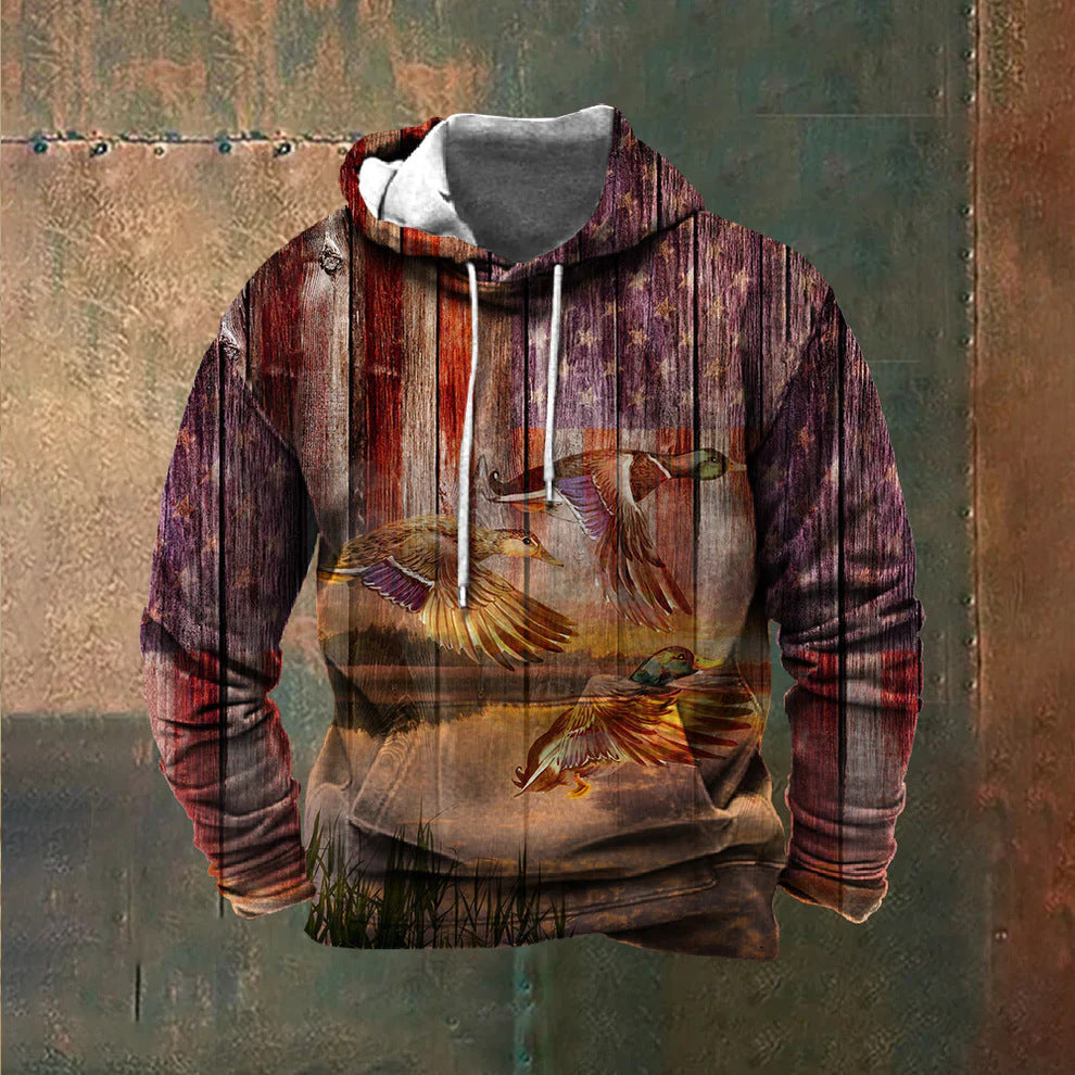 Herren Kapuzenpullover mit beeindruckendem Wildtier-Druck und patriotischen Akzenten Echoarchiv