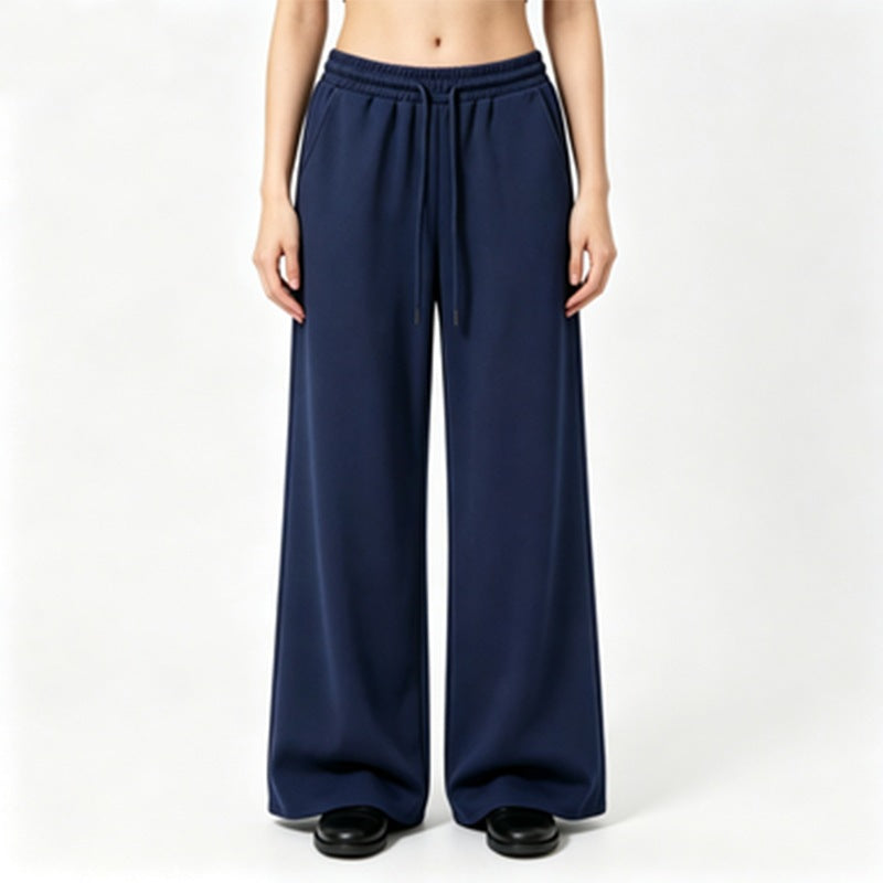 Damen weite High-Waist Loungehose mit elastischem Bund, Kordelzug und fließendem Jersey – Avélisse