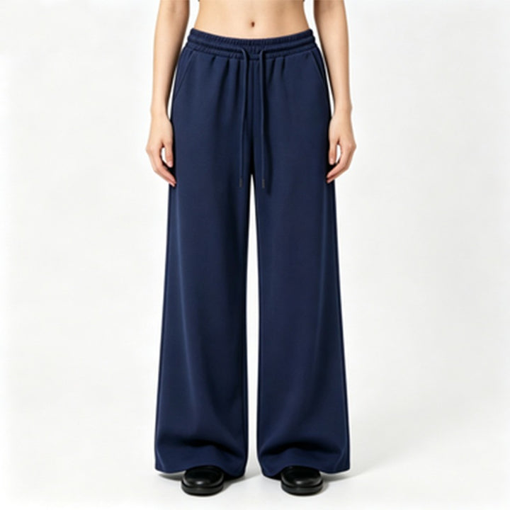 Damen weite High-Waist Loungehose mit elastischem Bund, Kordelzug und fließendem Jersey – Avélisse