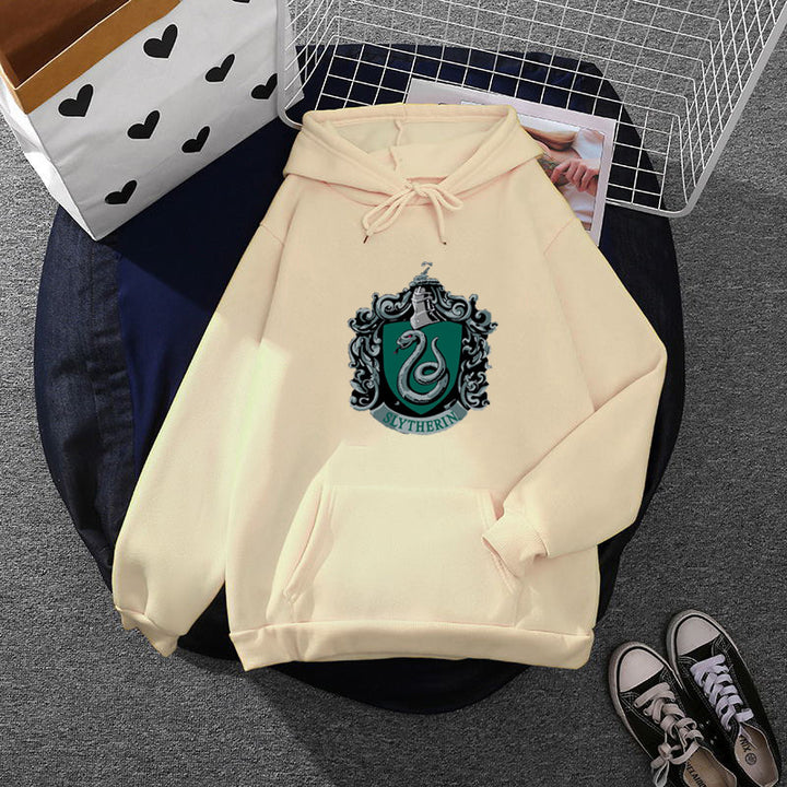 Damen gemütlicher Kapuzenpullover im Oversize-Cut mit heraldischem Schlangenwappen und weichem Fleece-Innenfutter – Auréline
