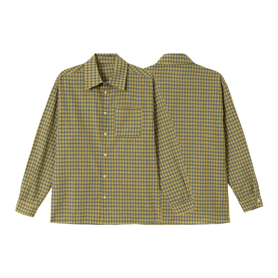 Unisex Oversize Karo-Hemd mit kastiger Silhouette, geradem Saum und aufgesetzter Brusttasche Echoarchiv