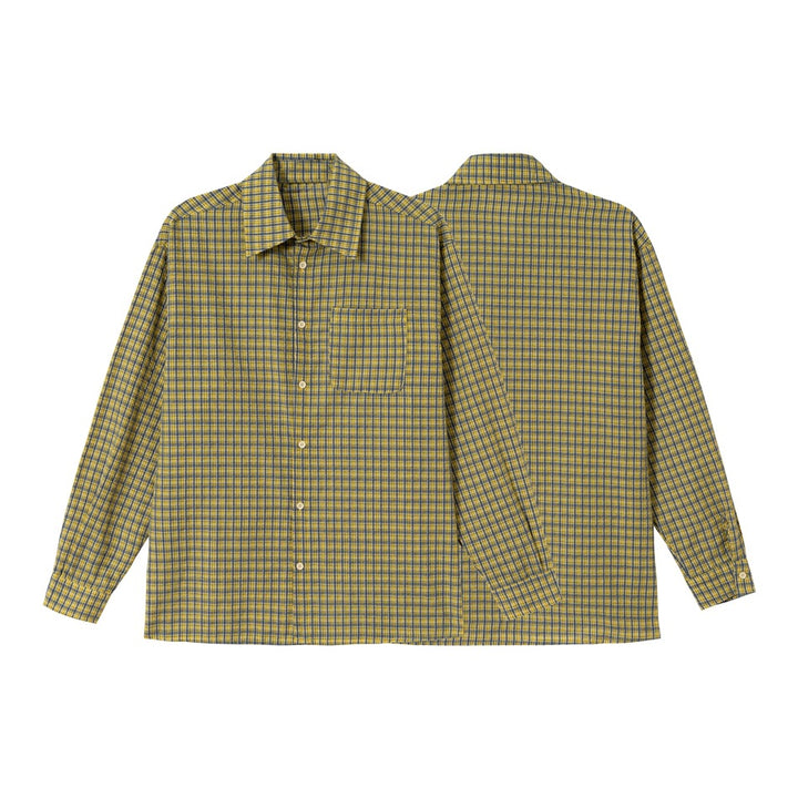 Unisex Oversize Karo-Hemd mit kastiger Silhouette, geradem Saum und aufgesetzter Brusttasche Echoarchiv