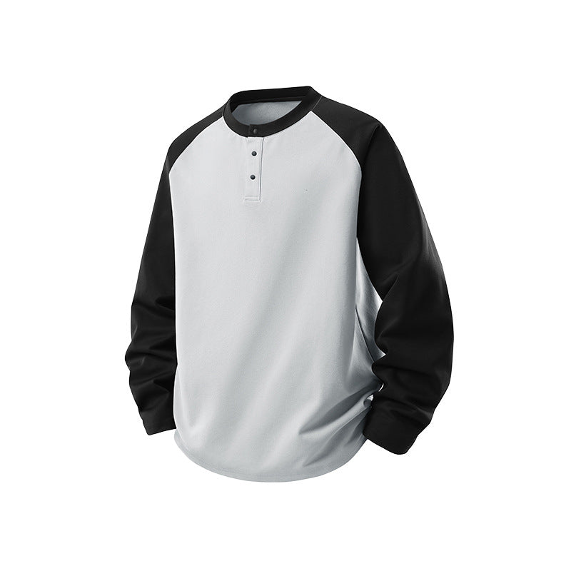 Herren Langarm-Henley-Sweatshirt mit Raglanärmeln, Relaxed-Fit und Knopfleiste Echo Archiv