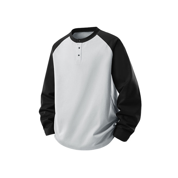 Herren Langarm-Henley-Sweatshirt mit Raglanärmeln, Relaxed-Fit und Knopfleiste Echo Archiv