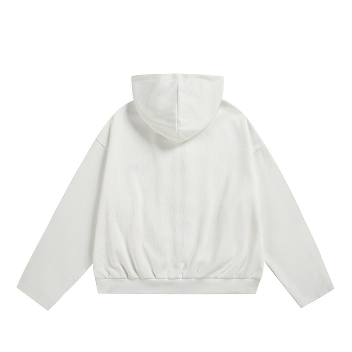 Unisex Oversize-Kapuzenjacke mit Zwei-Wege-Reißverschluss, geradem Saum und dezentem Logo-Emblem Echoarchiv