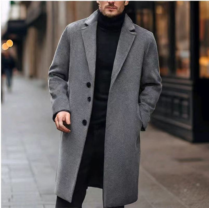 Herren nan eleganter Wollmixmantel mit Reverskragen und geradem Schnitt Echo Archiv