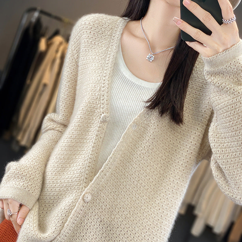 Damen Offener Ajour-Strickcardigan mit dezentem Flauschfinish und kastiger Oversize-Silhouette Echoarchiv
