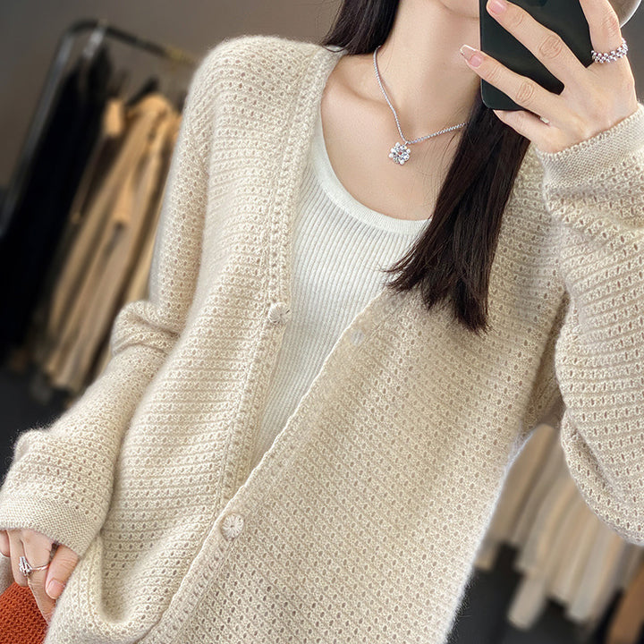 Damen Offener Ajour-Strickcardigan mit dezentem Flauschfinish und kastiger Oversize-Silhouette Echoarchiv