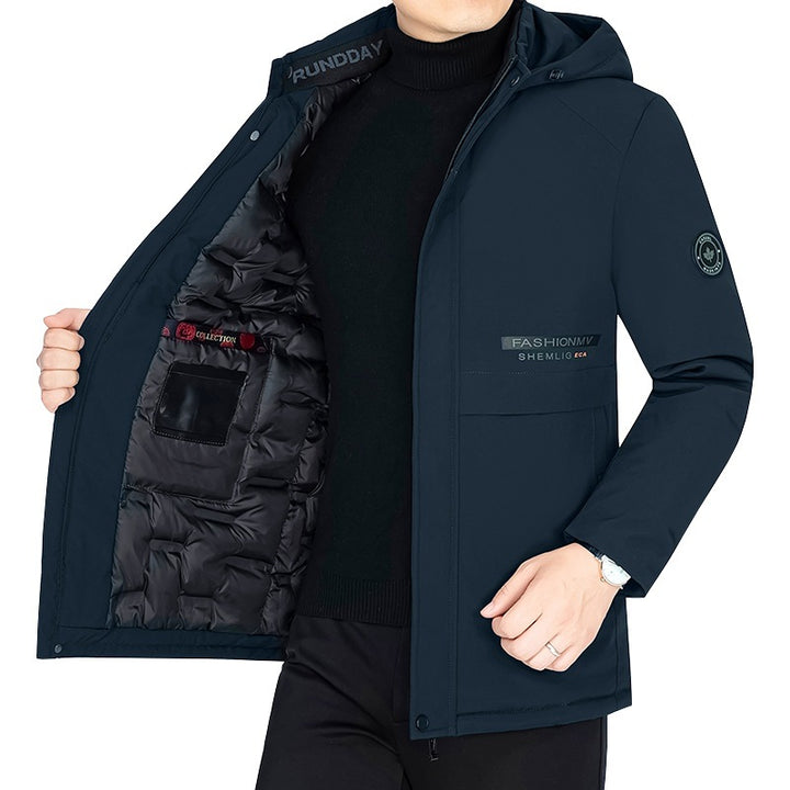 Herren Thermo-Winterkurzmantel mit luxuriösem Kunstfell-Innenfutter und Stehkragen – Marzano