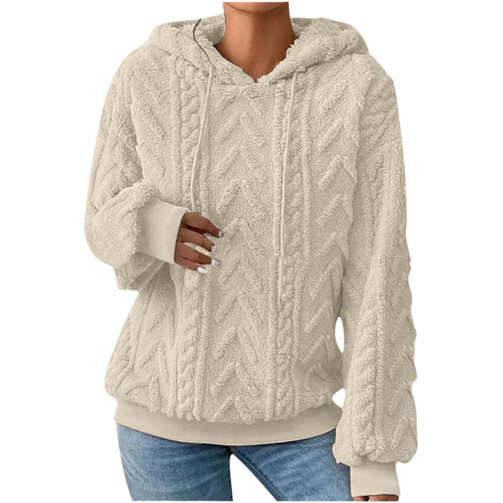 Damen nan kuscheliger Kapuzenpullover mit Zopfmuster Eingrifftaschen und Rippbündchen Echo Archiv
