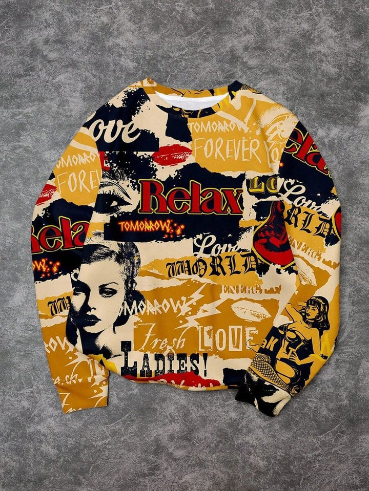 Damen Lässiger Sweatshirt mit kreativem Grafikdruck Echoarchiv