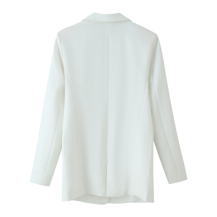 Damen Doppelreihiger Longline-Blazer mit Schalkragen und goldenen Zierknöpfen Echoarchiv