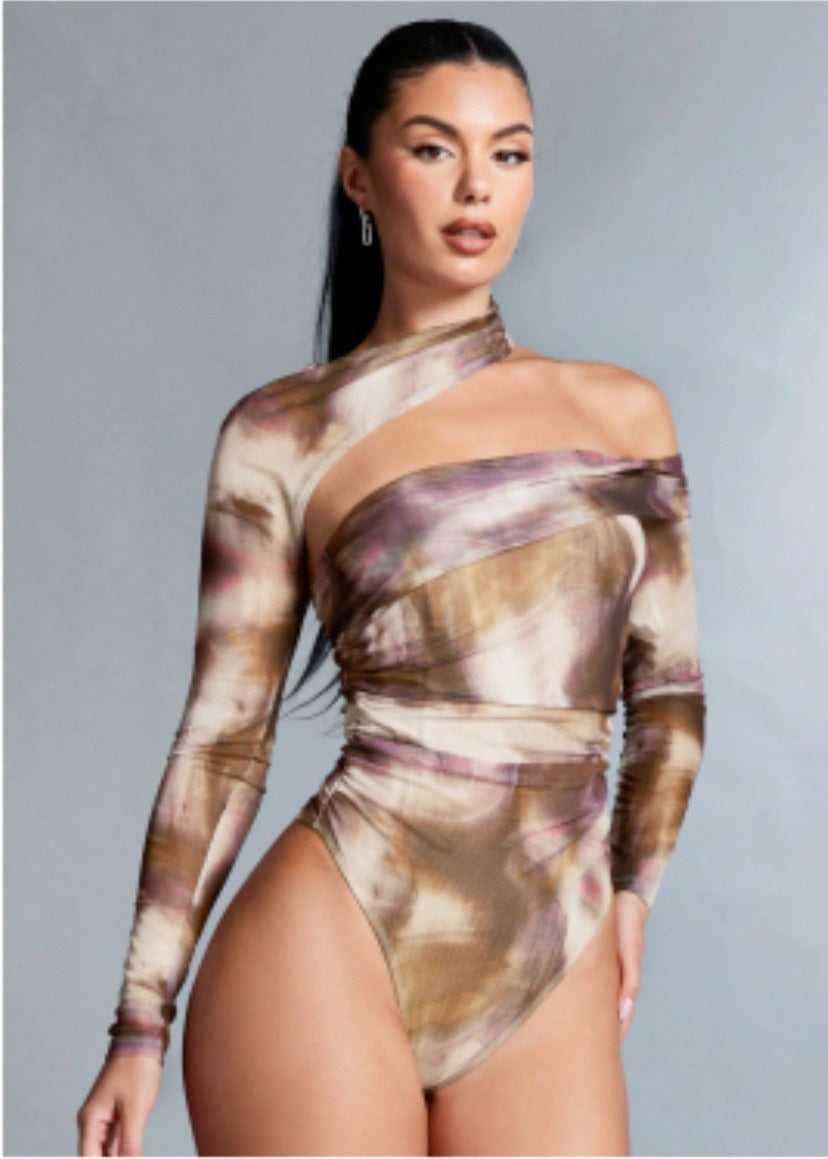 Damen Hochgeschlossener Bodysuit mit asymmetrischem Schnitt und raffinierten Drapierungen Echo Archiv