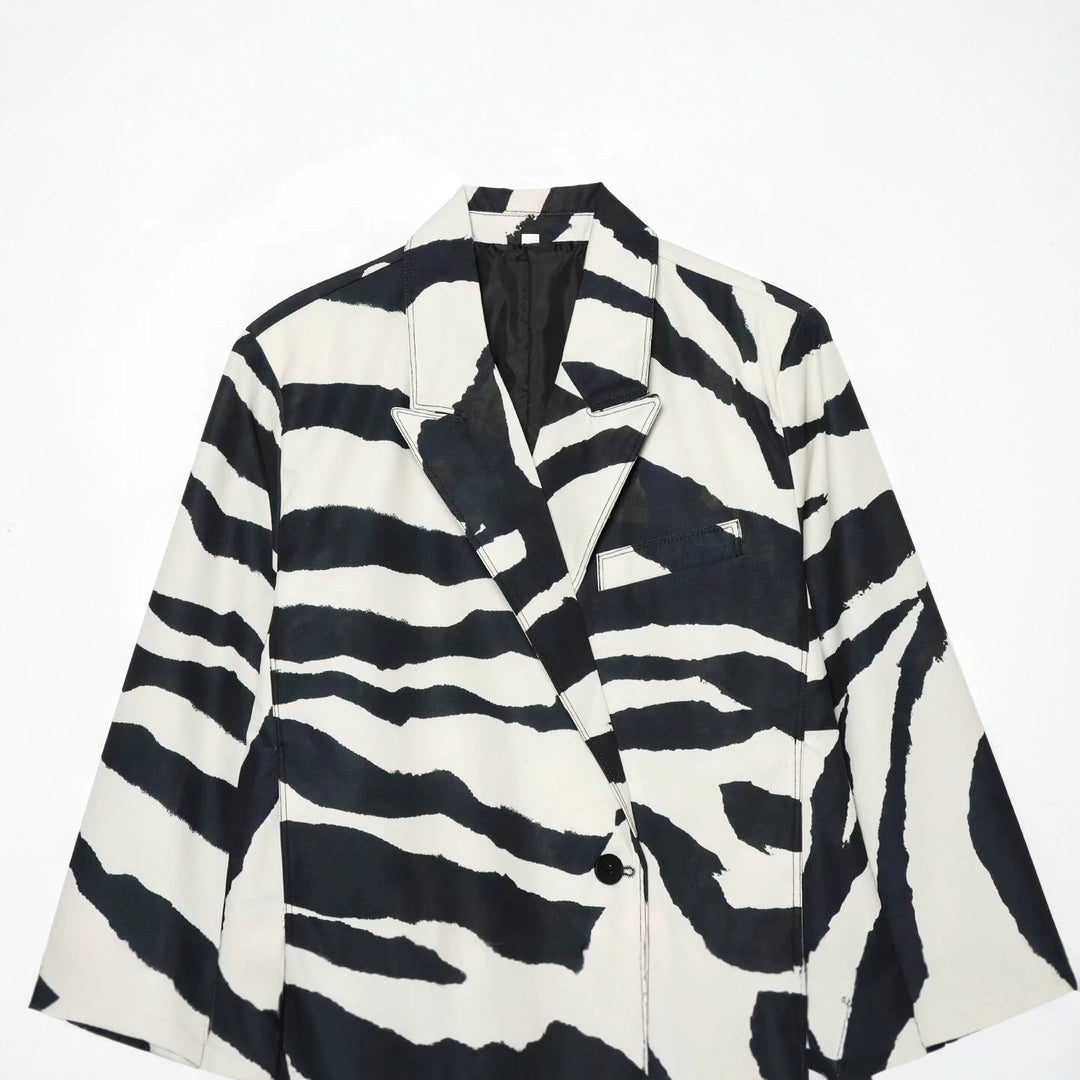 Damen Oversize-Blazer mit Zebra-Print, Ein-Knopf-Verschluss und aufgesetzten Pattentaschen Echo Archiv